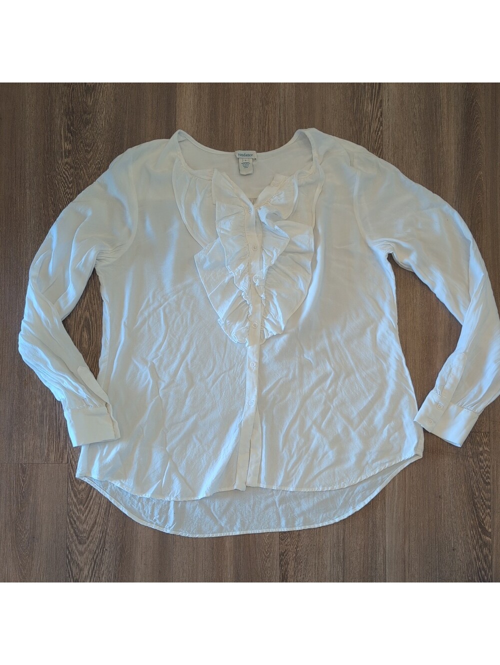 Sundance White Ruffle Button Peasant Top L Cottage Prairie Dainty Boho lagenlook